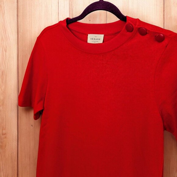 Sezane Emy dress orange organic cotton minimalist column slit slip midi dress S - Picture 6 of 9